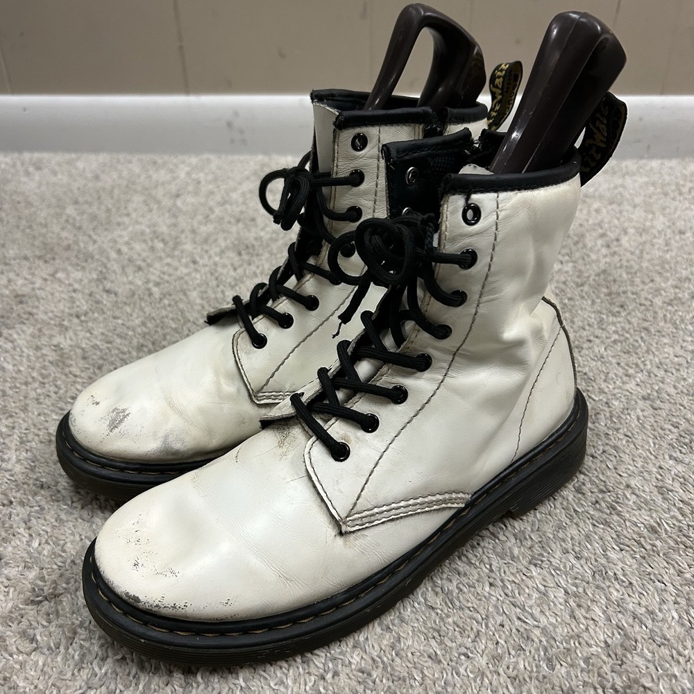 Dr Martens Boots Kids 6 1460 Y Doc Leather Goth Grunge Lace Up Zip White